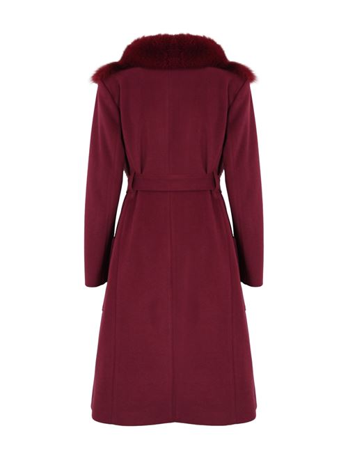 Cappotto CD1192 con pelliccia di volpe Bordeaux YES LONDON | CD1192BORDEAUX